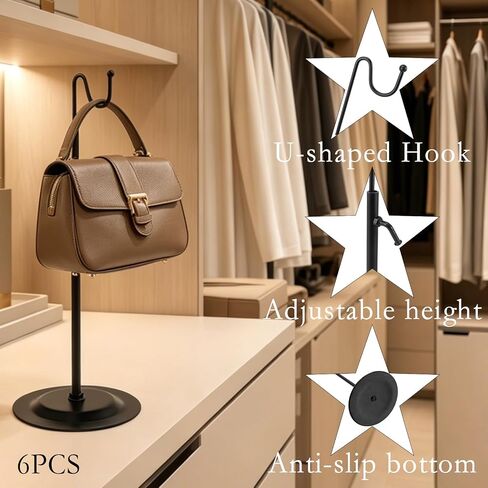 Adjustable Handbag Display Stand 6 Pack, Metal Purse Display Holder with Single Hook, Bag Rack Organizer for Boutique, Store Counter, Retail Shop & Home Tabletop, Black in Saudi Arabia