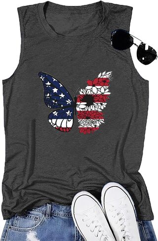 American Flag Tank Tops for Women USA Stars Stripes Independence Day Tank Sleeveless 4th of July Patriotic Shirts in Kuwait