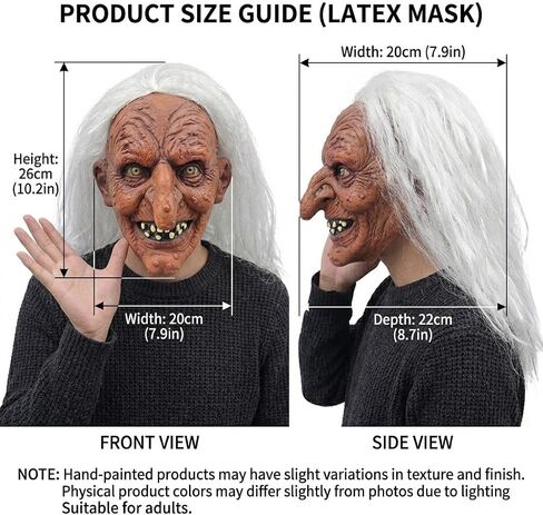 Scary Old Witch Mask with White Hair Realistic Women Latex Creepy Hag Face Masks for Adult Lady Halloween Cosplay Full Head Cover Props in Saudi Arabia