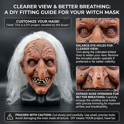 Scary Old Witch Mask with White Hair Realistic Women Latex Creepy Hag Face Masks for Adult Lady Halloween Cosplay Full Head Cover Props in Saudi Arabia
