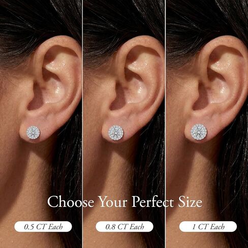 NORBU Moissanite Stud Earrings for Women Men, 18K White Gold Plated 925 Sterling Silver, 2 in 1 Round Cut Lab Created Diamond Halo Earrings Jewelry Gifts for Valentine's Day Birthday Anniversary in Saudi Arabia