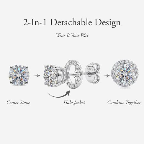 NORBU Moissanite Stud Earrings for Women Men, 18K White Gold Plated 925 Sterling Silver, 2 in 1 Round Cut Lab Created Diamond Halo Earrings Jewelry Gifts for Valentine's Day Birthday Anniversary in Saudi Arabia