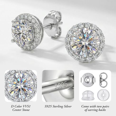 NORBU Moissanite Stud Earrings for Women Men, 18K White Gold Plated 925 Sterling Silver, 2 in 1 Round Cut Lab Created Diamond Halo Earrings Jewelry Gifts for Valentine's Day Birthday Anniversary in Saudi Arabia