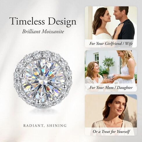 NORBU Moissanite Stud Earrings for Women Men, 18K White Gold Plated 925 Sterling Silver, 2 in 1 Round Cut Lab Created Diamond Halo Earrings Jewelry Gifts for Valentine's Day Birthday Anniversary in Saudi Arabia
