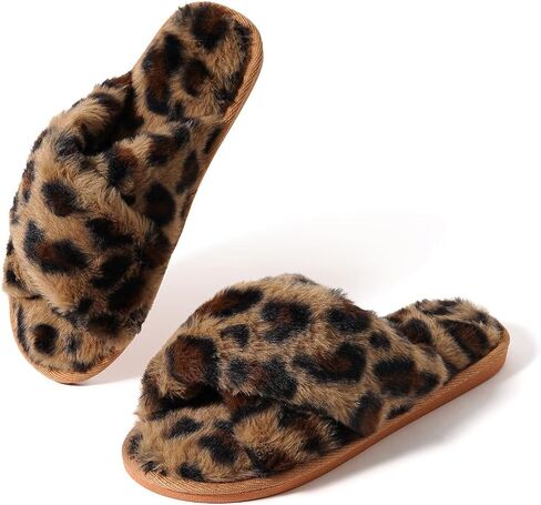 Yonge & Finch Women's Cross Band Cozy Fuzzy Memory Foam House Slippers Indoor Outdoor Slippers Open Tole,All Seasons in Saudi Arabia