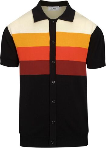OXKNIT Men's Knit Short Sleeve Shirts Button Down Vintage Knitted Polo Shirt Colorful Stripes Black Cotton Polo in Saudi Arabia