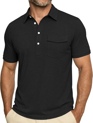 ZKMAN Men's Performance Golf Polo Shirt Short Sleeve 4-Button Quick Dry Stretch Moisture Wicking Shirts with Pocket in Kuwait