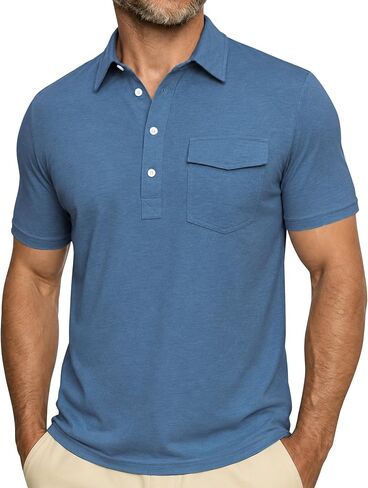 ZKMAN Men's Performance Golf Polo Shirt Short Sleeve 4-Button Quick Dry Stretch Moisture Wicking Shirts with Pocket in Kuwait