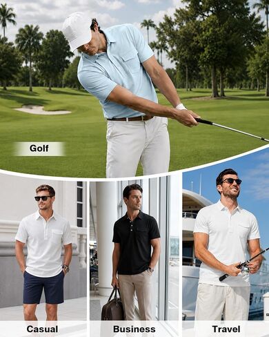 ZKMAN Men's Performance Golf Polo Shirt Short Sleeve 4-Button Quick Dry Stretch Moisture Wicking Shirts with Pocket in Kuwait