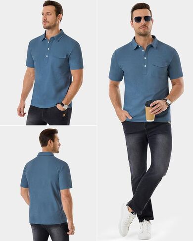 ZKMAN Men's Performance Golf Polo Shirt Short Sleeve 4-Button Quick Dry Stretch Moisture Wicking Shirts with Pocket in Kuwait