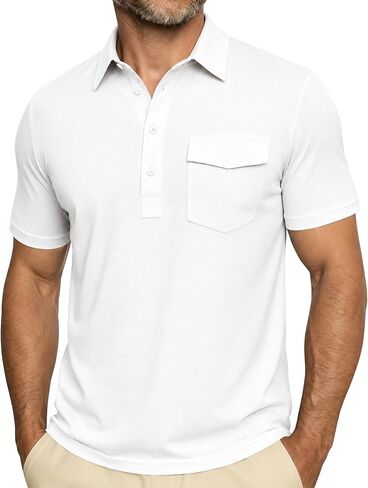 ZKMAN Men's Performance Golf Polo Shirt Short Sleeve 4-Button Quick Dry Stretch Moisture Wicking Shirts with Pocket in Kuwait