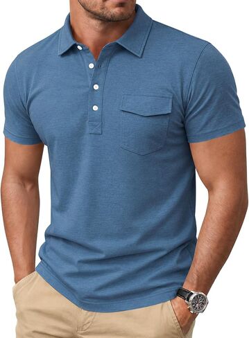 ZKMAN Men's Performance Golf Polo Shirt Short Sleeve 4-Button Quick Dry Stretch Moisture Wicking Shirts with Pocket in Kuwait
