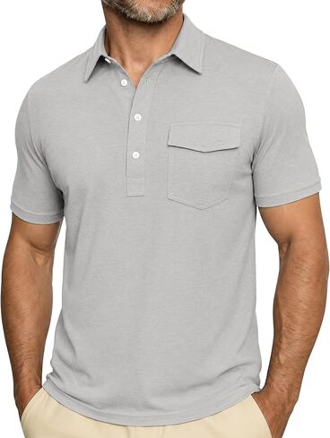 ZKMAN Men's Performance Golf Polo Shirt Short Sleeve 4-Button Quick Dry Stretch Moisture Wicking Shirts with Pocket in Kuwait