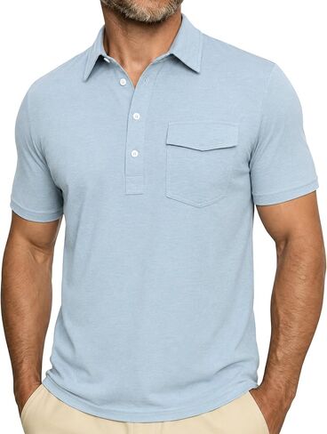 ZKMAN Men's Performance Golf Polo Shirt Short Sleeve 4-Button Quick Dry Stretch Moisture Wicking Shirts with Pocket in Kuwait