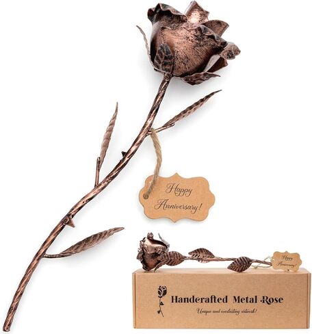 BESZONE Bronze Anniversary 8 Year Gifts - Metal Rose 8th Anniversary for Her Bronze Gift, Everlasting Rose for 8 Year Wedding Handcrafted for Wife Eternal Artwork in Saudi Arabia