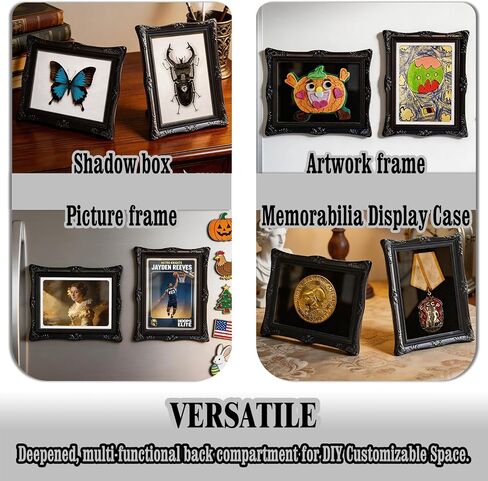 2 Pcs Small Shadow Box Frame (Mat Opening 2.5"x3.5") Display Cases Memory Keepsake Box 3D Picture Pin Badge Medal Coin Butterfly Specimen DIY Trading Card Magnetic Frame (Black) in Kuwait