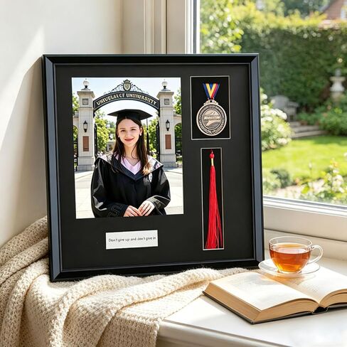 2026 Picture Frame Shadow Box,16.9"X16.9"Graduation Tassel Frame,8X10 Graduation Picture Frame,Wooden Medal Display with Personalized Signaturefor,High Definition Glass,Black. in Saudi Arabia