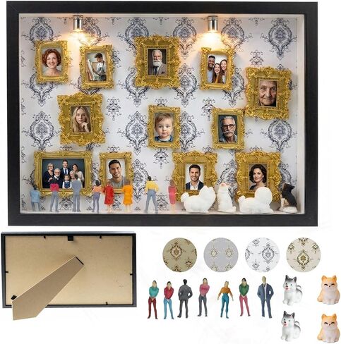 All-in-One DIY Shadow Box Kit,Mini Gold Frames with Museum of Figurines | LED-Illuminated Silhouette Box Memory Collage | Anniversary/Wedding Eco-Friendly Decor Gift (G Style) in Saudi Arabia