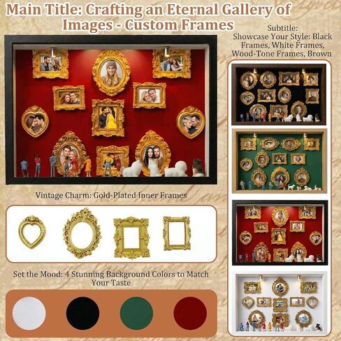 All-in-One DIY Shadow Box Kit,Mini Gold Frames with Museum of Figurines | LED-Illuminated Silhouette Box Memory Collage | Anniversary/Wedding Eco-Friendly Decor Gift (G Style) in Saudi Arabia