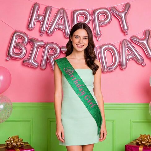 Aprince Wicked Birthday Decorations Pink and Green Birthday Girl Sash Witch Themed Party Favor Supplies for Women Glitter Sweet 16 18th 21st Gifts in Saudi Arabia