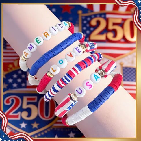 Bovemee 4th of July Bracelets-250 Anniversary USA American Flag Accessories, Red White Blue, Patriotic USA Jewelry Independence Day Gift for Men Women in Saudi Arabia