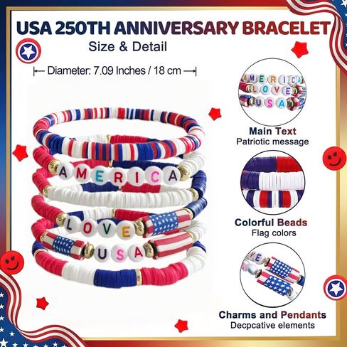 Bovemee 4th of July Bracelets-250 Anniversary USA American Flag Accessories, Red White Blue, Patriotic USA Jewelry Independence Day Gift for Men Women in Saudi Arabia