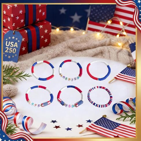 Bovemee 4th of July Bracelets-250 Anniversary USA American Flag Accessories, Red White Blue, Patriotic USA Jewelry Independence Day Gift for Men Women in Saudi Arabia