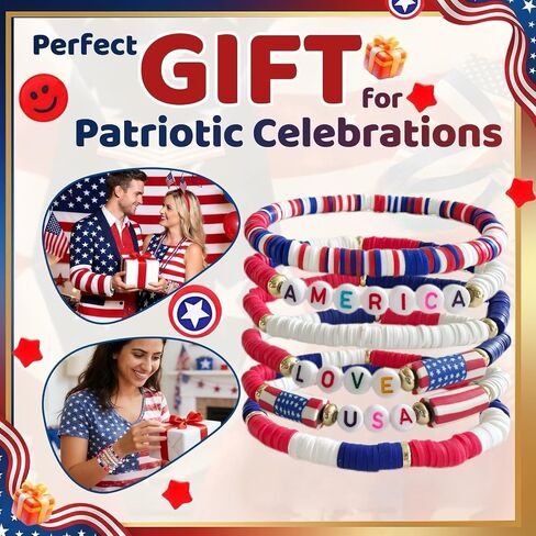 Bovemee 4th of July Bracelets-250 Anniversary USA American Flag Accessories, Red White Blue, Patriotic USA Jewelry Independence Day Gift for Men Women in Saudi Arabia