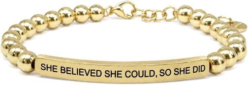THE INSPIRATION CO. She Believed She Could So She Did Bracelet – Natural Gemstone Bracelet with Adjustable Stretch Fit and Engraved Stainless Steel Bar – Made in USA in Kuwait