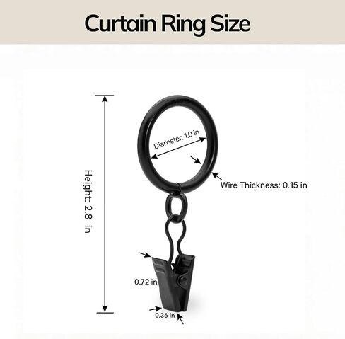 20 Pack Black Minimalism Curtain Rings with Eyelets with Clips, Window Metal Drapery Ring for Pinch Pleat Curtains, Drape Ring 1.0 Inch I D, Fits Up to 3/4 Inch Thin Rods (Black, 1"-20 Pack) in Kuwait