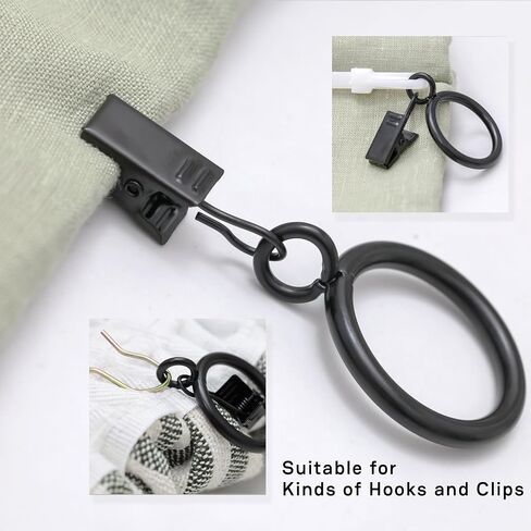 20 Pack Black Minimalism Curtain Rings with Eyelets with Clips, Window Metal Drapery Ring for Pinch Pleat Curtains, Drape Ring 1.0 Inch I D, Fits Up to 3/4 Inch Thin Rods (Black, 1"-20 Pack) in Kuwait