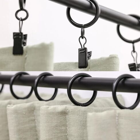 20 Pack Black Minimalism Curtain Rings with Eyelets with Clips, Window Metal Drapery Ring for Pinch Pleat Curtains, Drape Ring 1.0 Inch I D, Fits Up to 3/4 Inch Thin Rods (Black, 1"-20 Pack) in Kuwait