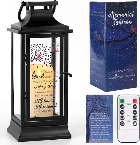 HAVITI Sympathy Gifts for Loss of Loved One Memorial Lantern, Black Memorial Gifts for Loss of Mom Dad Loved One, Acrylic Metal 14 Inches Bereavement Gifts Lantern in Kuwait