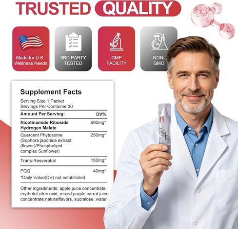NAD 1000mg Liquid 30 Packets, NAD Resveratrol Supplement with NR & PQQ for Cellular Energy & Healthy Aging, NAD Plus, NAD+ Supplements for Men & Women in Saudi Arabia