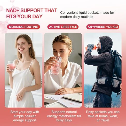 NAD 1000mg Liquid 30 Packets, NAD Resveratrol Supplement with NR & PQQ for Cellular Energy & Healthy Aging, NAD Plus, NAD+ Supplements for Men & Women in Saudi Arabia