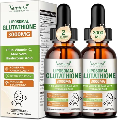 2 Pack 3000mg Liposomal Glutathione Liquid Drops, 98% Absorption Liposomal Glutathione with Vitamin C for Women, Glutathione Liposomal Supplement, Powerful Antioxidant Complex for Immune System, Liver in Saudi Arabia