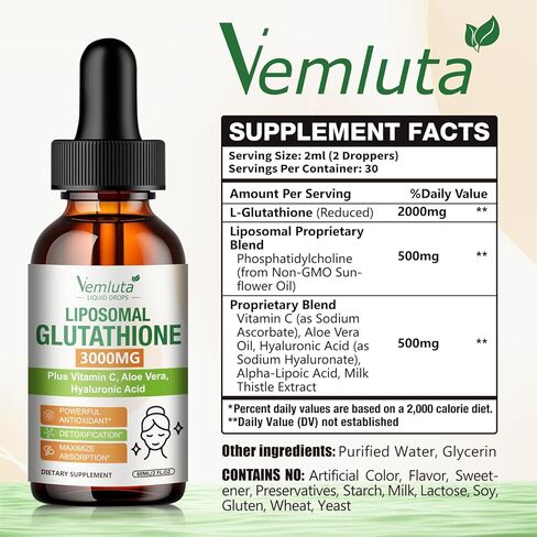 2 Pack 3000mg Liposomal Glutathione Liquid Drops, 98% Absorption Liposomal Glutathione with Vitamin C for Women, Glutathione Liposomal Supplement, Powerful Antioxidant Complex for Immune System, Liver in Saudi Arabia
