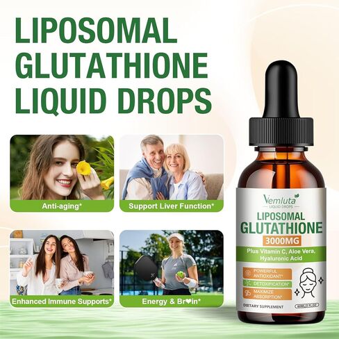 2 Pack 3000mg Liposomal Glutathione Liquid Drops, 98% Absorption Liposomal Glutathione with Vitamin C for Women, Glutathione Liposomal Supplement, Powerful Antioxidant Complex for Immune System, Liver in Saudi Arabia