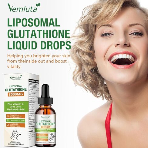 2 Pack 3000mg Liposomal Glutathione Liquid Drops, 98% Absorption Liposomal Glutathione with Vitamin C for Women, Glutathione Liposomal Supplement, Powerful Antioxidant Complex for Immune System, Liver in Saudi Arabia