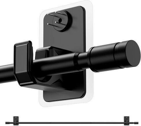 2.0 Upgraded No-Drill Curtain Rod for Windows 48 to 84 inches – Renter-Friendly Adhesive & Pin-Nail Mount, 5/8" Black Adjustable Rod, Minimal Wall Damage in Saudi Arabia