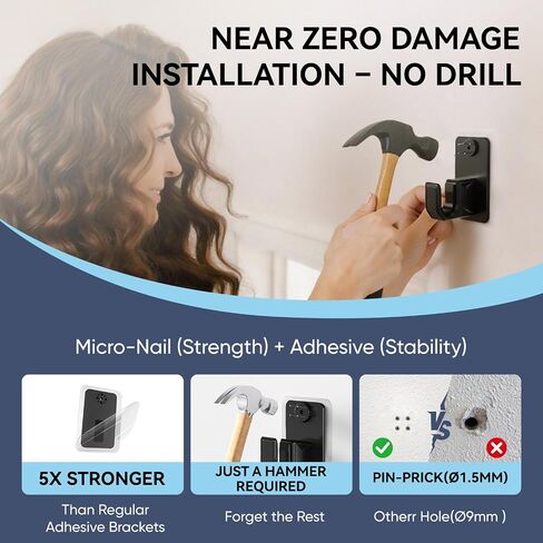 2.0 Upgraded No-Drill Curtain Rod for Windows 48 to 84 inches – Renter-Friendly Adhesive & Pin-Nail Mount, 5/8" Black Adjustable Rod, Minimal Wall Damage in Saudi Arabia