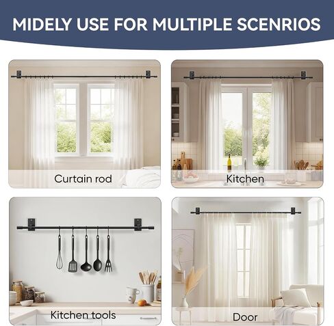 2.0 Upgraded No-Drill Curtain Rod for Windows 48 to 84 inches – Renter-Friendly Adhesive & Pin-Nail Mount, 5/8" Black Adjustable Rod, Minimal Wall Damage in Saudi Arabia
