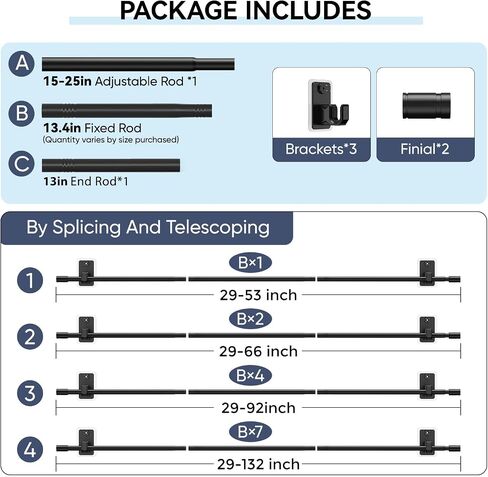 2.0 Upgraded No-Drill Curtain Rod for Windows 48 to 84 inches – Renter-Friendly Adhesive & Pin-Nail Mount, 5/8" Black Adjustable Rod, Minimal Wall Damage in Saudi Arabia