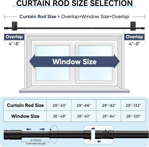 2.0 Upgraded No-Drill Curtain Rod for Windows 48 to 84 inches – Renter-Friendly Adhesive & Pin-Nail Mount, 5/8" Black Adjustable Rod, Minimal Wall Damage in Saudi Arabia