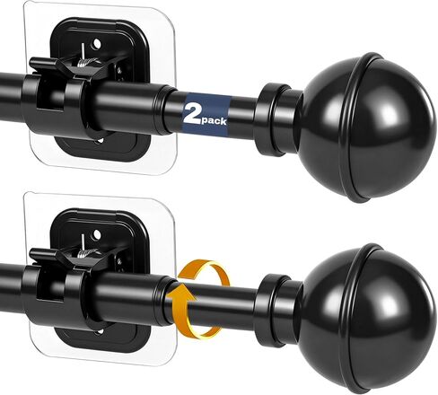 Adhesive Curtain Rod No Drilling for Windows 27 to 84",Renter Friendly No Drill Adjustable Rod, 5/8 Inch Diameter Easy Install Non Screw Screwless Apartment Rods with Stick on Bracket Holder 2-Pack in Saudi Arabia