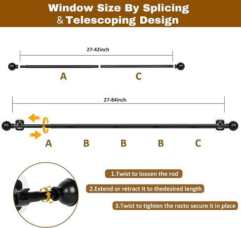 Adhesive Curtain Rod No Drilling for Windows 27 to 84",Renter Friendly No Drill Adjustable Rod, 5/8 Inch Diameter Easy Install Non Screw Screwless Apartment Rods with Stick on Bracket Holder 2-Pack in Saudi Arabia