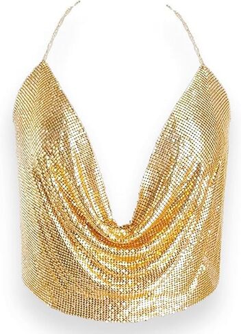 Gold Sexy Tops for Women Sparkly Deep V Neck Crop Tank Tops Cami Body Chain Fashion Top 50 * 30CM(Gold) in Saudi Arabia