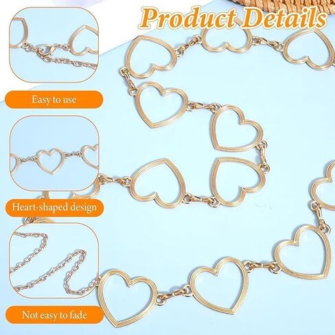 2 Pair Heart Chain Waist Belt For Women, 47 Inches, Gold Silver | Adjustable Metal Body Belly Chain, Heart Design Rhinestone, For Dresses, Jeans, Swimwear in Saudi Arabia