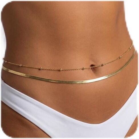 Adjustable Waist Chain for Women, 14K Gold Plated Layered Belly Chain Hypoallergenic Body Chain Waterproof Non Tarnish Waist Beads for Women Summer Beach Bikini Party Daily Outfits Jewelry Gift in Saudi Arabia