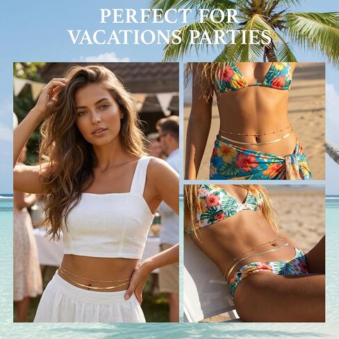 Adjustable Waist Chain for Women, 14K Gold Plated Layered Belly Chain Hypoallergenic Body Chain Waterproof Non Tarnish Waist Beads for Women Summer Beach Bikini Party Daily Outfits Jewelry Gift in Saudi Arabia